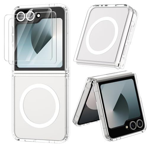 ORETECH für Samsung Galaxy Z Flip 6 Hülle Kompatibel mit Mag-Safe, Magnetisch Handyhülle für Samsung Z Flip 6 Hülle mit Schutzfolie,Harte PC TPU Schutzhülle für Z Flip 6 5G Case, Durchsichtig von ORETECH