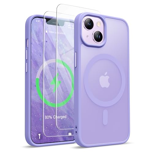 ORETECH für iPhone 14 Hülle mit 2 Stück Schutzfolie, Magnetische Durchscheinende Matt Handyhülle für iPhone 13 Kompatibel mit Mag-Safe,Magnetisch Hülle für iPhone 13/14 Case 6,1" Helles Violett von ORETECH