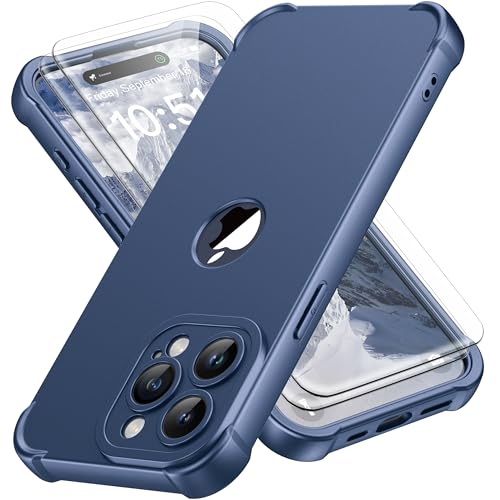 ORETECH für iPhone 15 Pro Max Hülle, Silikon Handyhülle für iPhone 15 Pro Max, Stoßfest Hülle für iPhone 15 Pro Max 6,7 Zoll [1 Handyhülle+2 Schutzfolie] Schutzhülle für iPhone 15 Pro Max,Blau von ORETECH