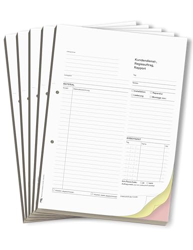 ORGASET Regiebericht/Rapport | DIN A4 | 3-fach selbstdurchschreibend | 3x50 Blatt Durchschreibeblock | weiß/gelb/rosa | 5 Stk. von ORGASET