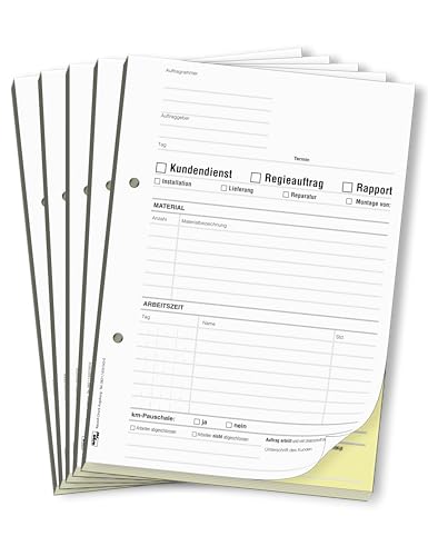 ORGASET Regiebericht/Rapport | DIN A5 | 2-fach selbstdurchschreibend | 2x50 Blatt Durchschreibeblock | weiß/gelb | 5 Stk. von ORGASET