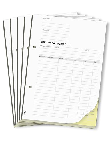 ORGASET Stundennachweis | DIN A5 | 2-fach selbstdurchschreibend | 2x50 Blatt Durchschreibeblock | weiß/gelb | 5 Stk. von ORGASET