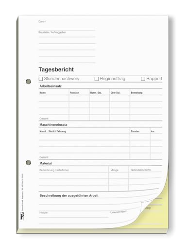 ORGASET Tagesberichte | DIN A5 | 2-fach selbstdurchschreibend | 2x50 Blatt Durchschreibeblock | weiß/gelb von ORGASET