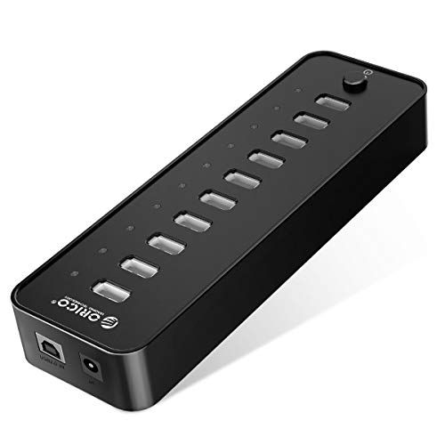 ORICO USB 2.0 Hub 10 Ports mit Netzschaltern und Netzteil 30W (12V2.5A), 480 Mbps Speed Datenhub für Desktop PC Computer Notebook MacBook iMac, Einschließlich Datenkabel Netzadapter Netzkabel von ORICO