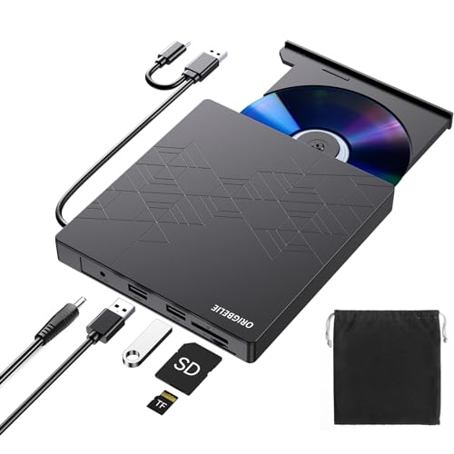 ORIGBELIE Externer CD-Player für PC Laptop, schlanker USB 3.0 Typ-C CD/DVD +/-RW externer DVD-Brenner, Plug & Play externes DVD-Laufwerk für Laptop Desktop PC Windows 11/10/8/7/XP/Vista Linux Mac von ORIGBELIE