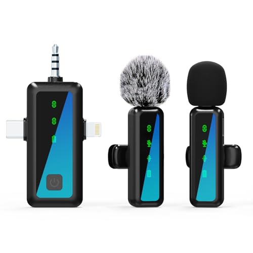 OSA 3 in 1 Kabelloses Mikrofon für iPhone, Mini Ansteckmikrofon für iPad, Android, Kamerageräte, Kabelloses Lavalier-Mikrofon mit LED-Anzeige, USB C Mikrofon für Videoaufnahme, Vlog, TikTok, Interview von OSA