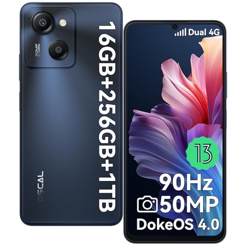 OSCAL Modern 8 Smartphone ohne Vertrag 16 GB RAM + 256 GB ROM/TF 1TB, 6.75" HD+ IPS 90Hz 6000 mAh 50 MP + 5 MP Kamera Octa-Core Android Handy, Face + Fingerprint, 4G Dual SIM Smartphone - Schwarz von OSCAL