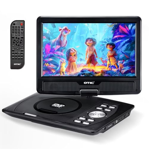 OTIC Tragbarer DVD-Player mit 10,1 Zoll HD-Schwenk-Display, 5 Stunden wiederaufladbarer Akku, unterstützt CD/DVD/SD-Karte/USB, Auto-Kopfstützen-Hülle, Auto-Ladegerät von OTIC