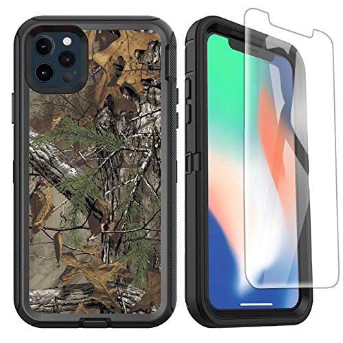 OTTARTAKS iPhone12 Pro Max Hülle mit Displayschutz, Ganzkörper Heavy Duty Camo iPhone12 Pro Max Hülle für Männer und Jungen, stoßfeste 3-lagige Schutzhülle für iPhone 12 Pro Max, Camouflage Realtree von OTTARTAKS