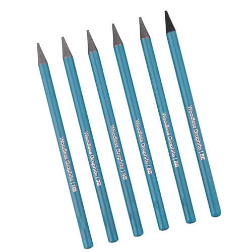 Graphitstifte-Set HB 2B 4B 6B 8B EE Professionelle holzlose Graphitstifte zum Zeichnen, Skizzieren, Schattieren, 6-teilig (blau) von OUCRIY