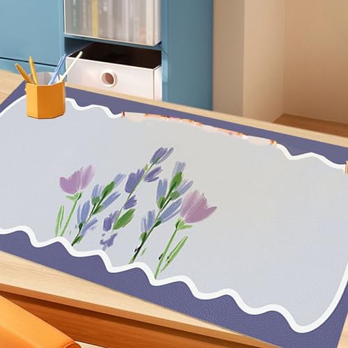 Wasserdichter Schreibtischschutz Schöne Blumenmuster Augenschutz Elegante PVC Schreibtischunterlage Groß für Arbeitszimmer Büro (Lila Blume von OUCRIY