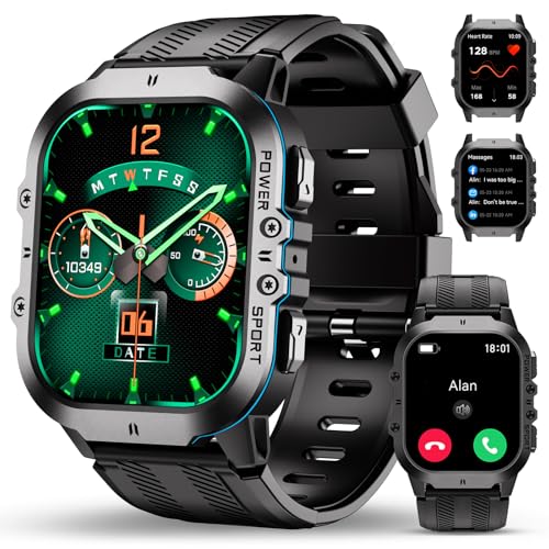 OUKITEL BT20 Smartwatch Herren Militär mit Telefonfunktion, Sportuhren Herren Wasserdicht 5ATM, 120+Sportmodi Fitnessuhr mit Pulsmesser Schlafmonitor Schrittzähler, AMOLED Touchscreen für iOS/Android von OUKITEL