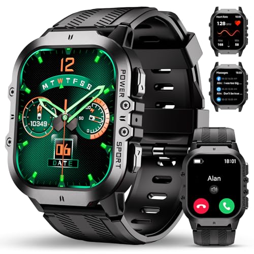 OUKITEL BT20 Herren-Smartwatch mit Bluetooth, 4,96 cm (1,96 Zoll), Smartwatch mit Oxymeter, Pulsmesser, Schlafüberwachung, wasserdichte Smartwatch mit 120+ Sportmodus für Android/iOS von OUKITEL