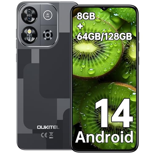 OUKITEL C57S Android 14 Smartphone Ohne Vertrag 4G - 8GB+64GB/128GB Handy Günstig, Octa Core, 6,52 Zoll HD+, 4300mAh Handy Ohne Vertrag, 4G Dreifache SlM Simlockfreie Handys 2 Jahre Garantie - Schwarz von OUKITEL