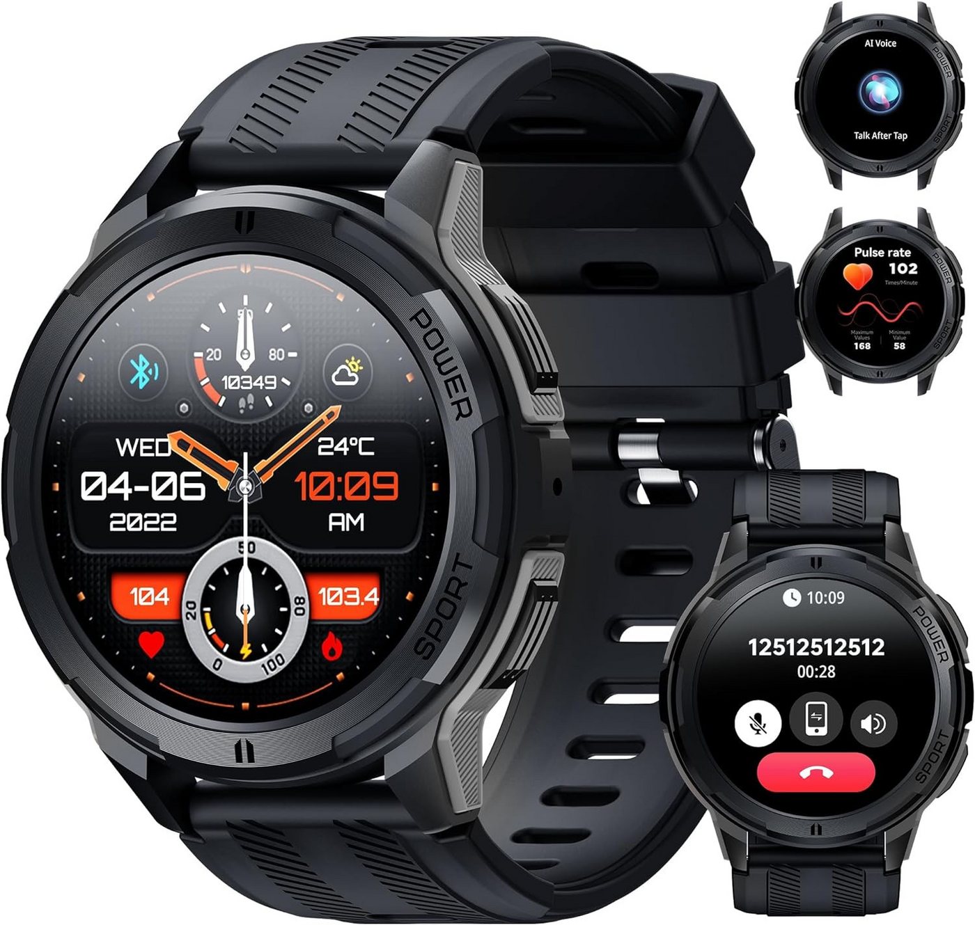 OUKITEL Fur Herren BT10, 5ATM Wasserdicht Fitness 123 Sportmodi Tracker Smartwatch (1.43 Zoll, Android / iOS), mit Pulsmesser Schlafmonitor 410mAh Akku reicht für 15 Tage Armbanduhr von OUKITEL