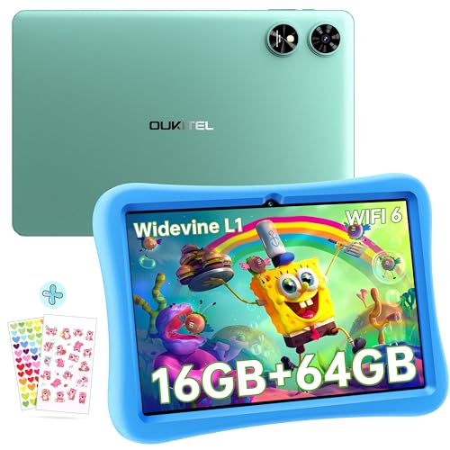 OUKITEL OT6 Kinder Tablet 10 Zoll mit WiFi-6, 16GB RAM + 64GB ROM Android 13 Tablet Kids 8000mAh Akku Tablet für Kinder mit Tragbarem Griff und Sturzsicherer Hülle BT5.0/TÜV/Widevine L1 Grün von OUKITEL