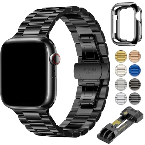 OULUOQI für Apple Watch Armband 40mm 41mm 38mm 42mm 45mm 44mm 49mm Damen Herren, Business Metall Edelstahl Armbänder Kompatibel mit iWatch Series 9 8 7 6 5 4 3 2 1 SE Ultra Ultra2 von OULUOQI