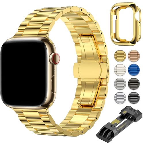 OULUOQI für Apple Watch Armband 40mm 41mm 38mm 42mm 45mm 44mm 49mm Damen Herren, Business Metall Edelstahl Armbänder Kompatibel mit iWatch Series 9 8 7 6 5 4 3 2 1 SE Ultra Ultra2 von OULUOQI