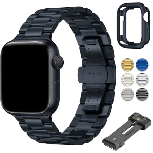 OULUOQI für Apple Watch Armband 40mm 41mm 38mm 42mm 45mm 44mm 49mm Damen Herren, Business Metall Edelstahl Armbänder Kompatibel mit iWatch Series 9 8 7 6 5 4 3 2 1 SE Ultra Ultra2 von OULUOQI