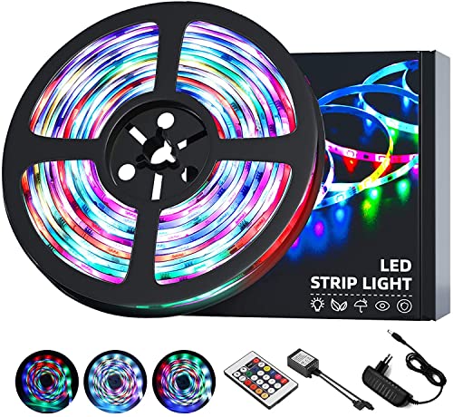 OUSFOT LED Strip 5m LED Streifen Wasserdicht Lichterkette Farbwechsel LED RGB 5050 Mehrfarbig 8 Farben 15 Modi für Weihnachten Dekoration Zimmer Haus Bar Party von OUSFOT