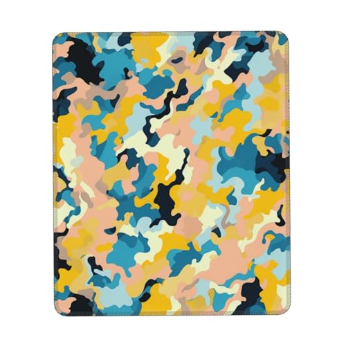 Gaming-Mauspad in leuchtenden Farben und gelbem Camouflage-Muster, personalisierbar, mit rutschfester Gummiunterseite, wasserdicht, Laptop-Mauspad, Schreibtischunterlage für Büro und Zuhause von OUSIKA