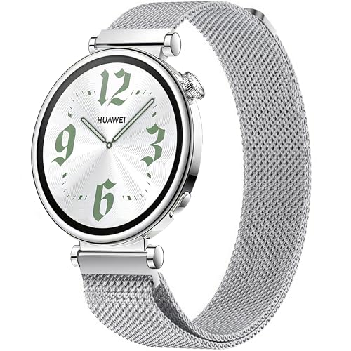 OUTPUTBT Metall Uhrenarmbänder 18mm Kompatibel mit HUAWEI Watch GT 4 41mm Ersatzarmband für Garmin Vivoactive 4S/Forerunner 255S Armband für Cloudpoem/HUAKUA/Nemheng/HANNAH MARTIN Damen Herren Silber von OUTPUTBT