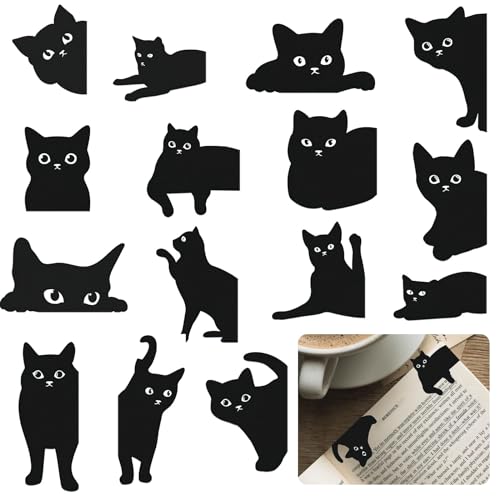 Magnetische Lesezeichen,15 Stück lesezeichen kinder Niedliche Katzen Lesezeichen Schwarze Katze Lesezeichen Buchmarker Clip Set Geschenk für Kinder,Lehrer,Buchliebhaber Und Katzenliebhaber von OUZHOU