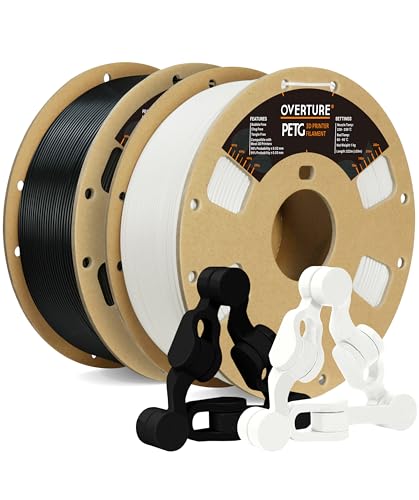 OVERTURE PETG Filament 1.75mm, Spule 2kg (4.4lbs), Dauerhaftes PETG Filament für Drucker 3D, Maßgenauigkeit +/- 0.02mm (Schwarz+Weiß) von OVERTURE