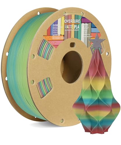 OVERTURE PLA-Filament, mattes PLA, 1,75 mm, matte PLA-Filamentrolle, 1 kg Spule, Maßgenauigkeit +/- 0,05 mm, passend für die meisten FDM-Drucker (matter Regenbogen) von OVERTURE