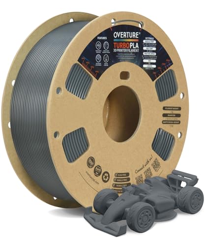 OVERTURE Turbo PLA Filament 1.75mm Rapid PLA Filament High Speed 600mm/s, Hyper PLA 3D Drucker Filament, Maßgenauigkeit +/- 0.02mm, 1 kg/Spule (Grau) von OVERTURE