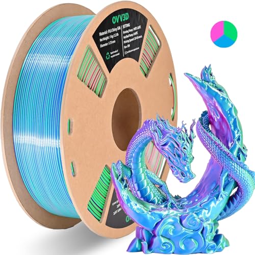 OVVNYXE OVV3D PLA-Filament, 1,75 mm, dreifarbig, 3D-Drucker-Filament, Seiden-PLA-Filament, Regenbogen-PLA-Filament mit Seiden-PLA-Filament in Himmelblau, Rosenrot und Grün, 3D-Druck-Filament +/- 0,02 von OVVNYXE