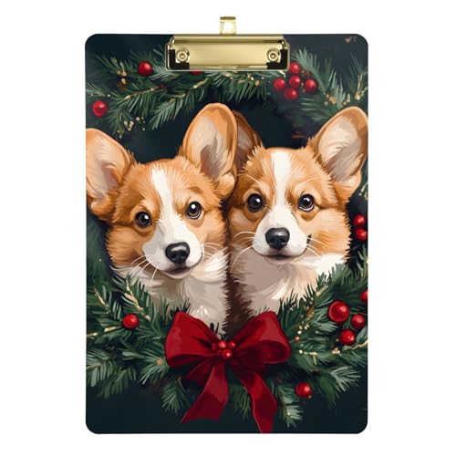 Acryl-Klemmbrett Weihnachten Corgi Kranz hängende Kunststoff-Klemmbretter für Büro von OWFKAY