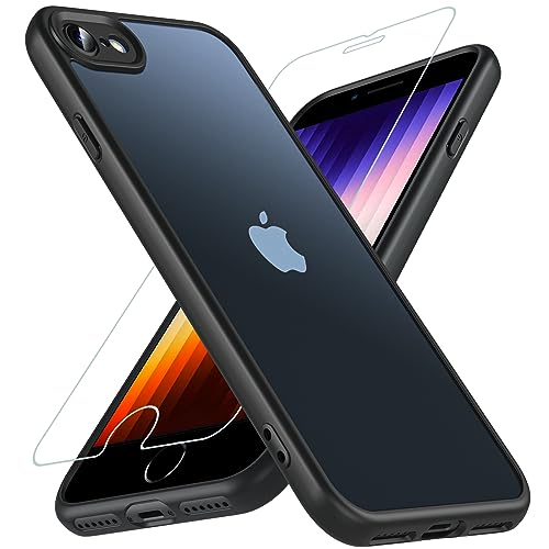 OWKEY Hülle für iPhone SE 2020/iPhone SE 2022 (iPhone SE 2/3), iPhone 8/iPhone 7 Hülle mit [1 * 9H Schutzglas] Schutzhülle, Silikon Matte Dünne Case Handyhülle für iPhone 8/7/6S/6 (Schwarz) von OWKEY