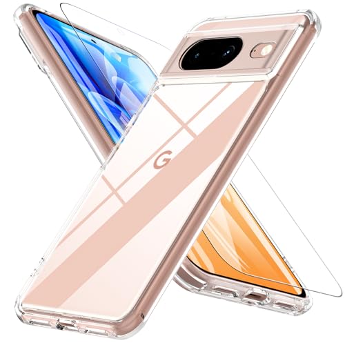 OWKEY für Google Pixel 8 Hülle Mit Schutzglas,[Vollständiger Kameraschutz] [Schutz in Militärqualität] Stoßfest Pixel 8 Hülle Slim Fit Case Outdoor Handyhülle Cover Schutzhülle für Pixel 8,Transparent von OWKEY