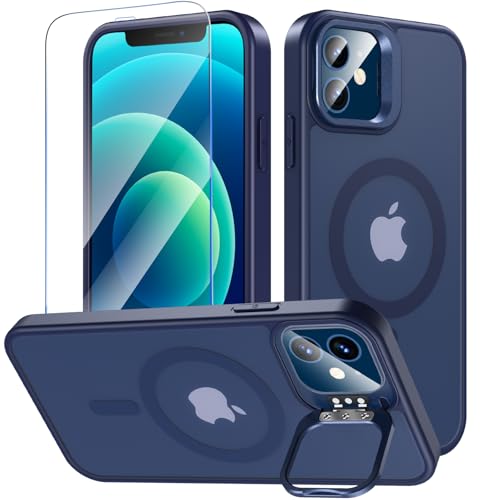 OWKEY für iPhone 12 Hülle, iPhone 12 Pro Hülle für Magsafe mit Bildschirmschutz, [Mit Lensenhalterung] Stoßfest Magnetisch Handyhülle iPhone 12| iPhone 12 Pro Case Dünn Cover Schutzhülle (Blau) von OWKEY