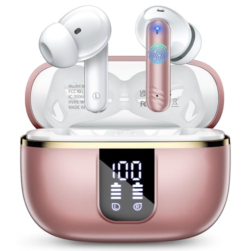 OWMSIC Bluetooth Kopfhörer, 2025 Kopfhörer Kabellos Bluetooth 5.4 mit ENC Noise Cancelling Mic, IP68 In Ear Kopfhörer, Ergonomie, 38 Std Ohrhörer mit LED Anzeige, Kompatibel IOS, Android Roségold OWMSIC Bluetooth Kopfhörer, 2025 Kopfhörer Kabellos Bluetooth 5.4 mit ENC Noise Cancelling Mic, IP68 In Ear Kopfhörer, Ergonomie, 38 Std Ohrhörer mit LED Anzeige, Kompatibel IOS, Android Roségold von OWMSIC