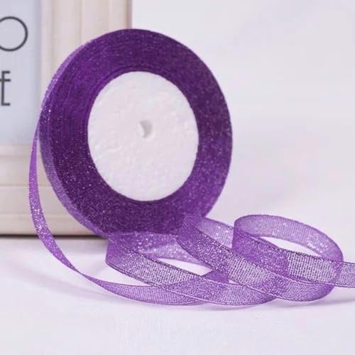 Transparentes Chiffonband, Geschenkband, (22 Meter/Rolle) 10 mm einseitige Glitzerbänder, Hochzeitsdekoration, Geschenkband, Weihnachtsbänder, handgefertigte Geschenkverpackung, Kunsthandwerk(Purple) von OXOLAMRIN