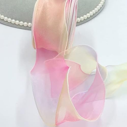 Transparentes Chiffonband, Geschenkband, 10 Yards 60 MM Regenbogen Farbverlauf Organzaband Verpackung Spitze Stoff Handgemachte Schleife Hausgemachte Haarnadel Dekoration Geschenk(Pink) von OXOLAMRIN