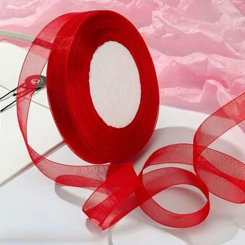 Transparentes Chiffonband, Geschenkband, 12mm-40mm 50 Yards Organzaband for Verpacken von Weihnachtsfeiern, Heimwerken, Geschenkverpackungen, Hochzeitsdekorationen, Bändern aus handgefertigtem Stoff(R von OXOLAMRIN