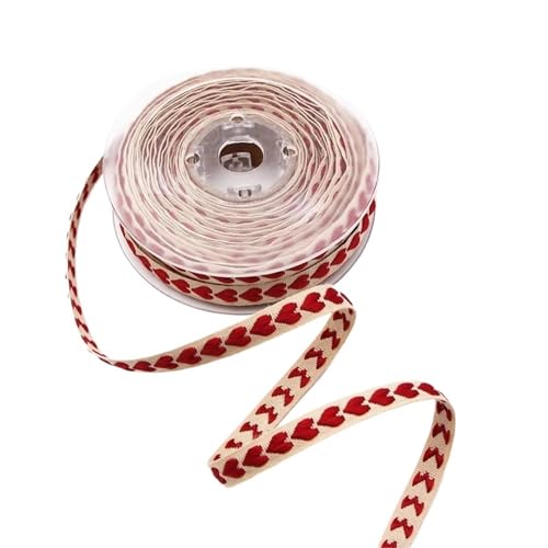 rohrbandbandrolle, rohrbandfaserhandwerkband, 10 mm rosa rot weißes Herzband for Hochzeitsdekoration, Geschenkverpackung, Schleifen, DIY-Bastelzubehör, 10 m(Red) von OXOLAMRIN