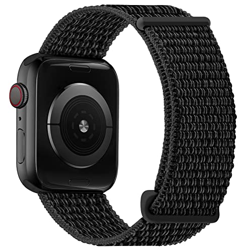 OXWALLEN Nylon Velcro Comfortable Sport Loop Band Compatible with Apple Watch 7 45mm 42mm 44mm, Adjustable Braided Fabric Strap for Women Men fit iWatch SE & Series 7 6 5 4 3, Reflective Black von OXWALLEN