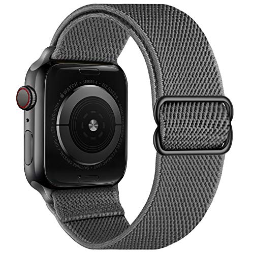 OXWALLEN XL Stretchy Nylon Solo Loop Compatible with Apple Watch Bands 38mm 40mm, Adjustable Elastic Braided Stretches Sport Women Men Strap for iWatch SE Series 7/6/5/4/3/2/1,Deep Gray von OXWALLEN