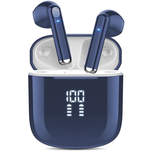 OYIB Bluetooth 5.3 Kopfhörer, Kopfhörer Kabellos Bluetooth mit 4 ENC Mikro, 2023 Immersiver HiFi Bluetooth Kopfhörer, Touch Control Ohrhörer mit LED Anzeige, 25H, IPX7 Wasserdicht Earbuds, Tiefes Blau von OYIB
