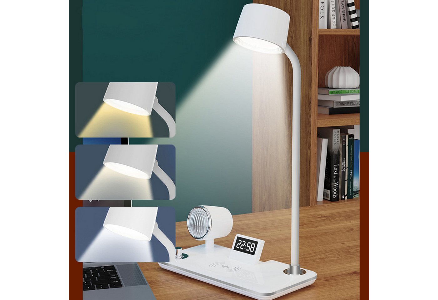 OYLCDI Bluetooth Lautsprecher,LED Schreibtischlampe mit kabellosem Ladegerät Ladestation (3 Farben Dimmbar Touch-Steuerung,Led Schreibtischlampe Dimmbar mit Alar, Bluetooth-Speaker,Tischlampe, Geeignet für Schlafzimmer,Wohnzimmer,Arbeitszimmer,etc) von OYLCDI