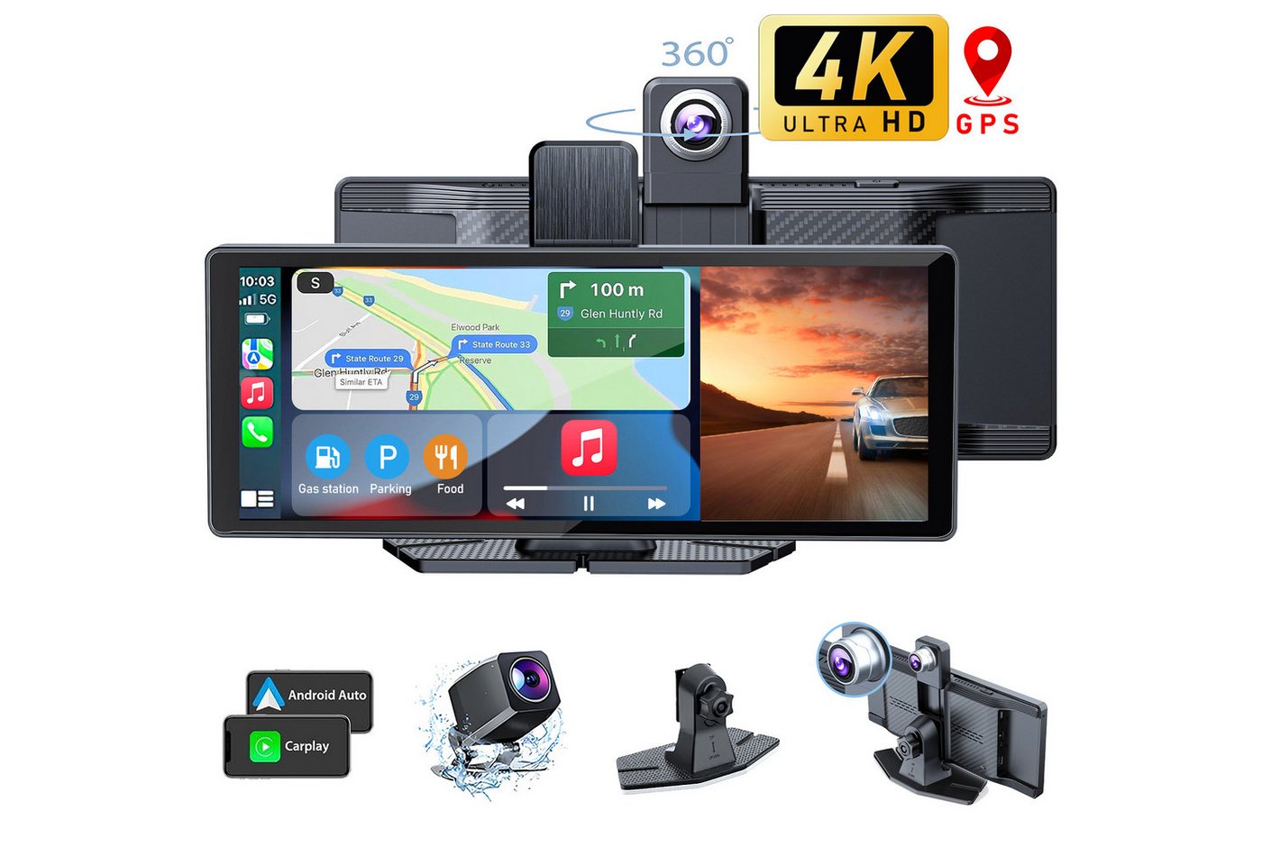 OYLCDI Dashcam Auto, Autokamera,Kamera Carplay mit GPS Navigationsgerät Dashcam (1600*1600 HD, WLAN (Wi-Fi), Android Auto,GPS-Navigation, Car-Audio-Receiver, Sprachsteuerung, 10.26 Zoll,für Auto LKW PKW,Wohnmobil Auto-Stereo-Touchscreen) von OYLCDI