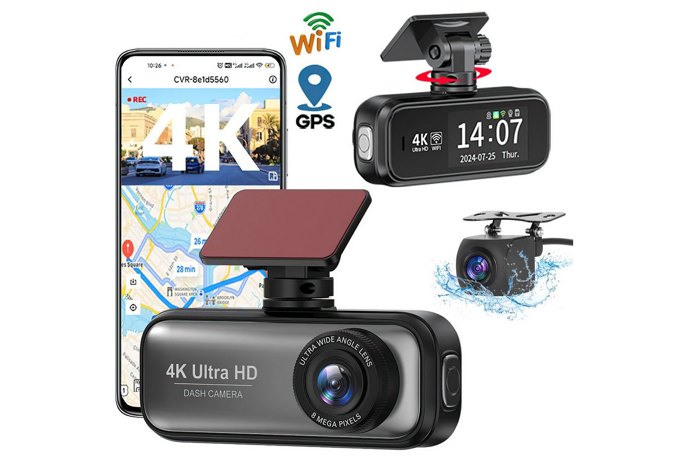 OYLCDI Dashcam Auto,2-Kanal 4K+1080P Autokamera,Mit GPS 1.97 Zoll-Bildschirm Dashcam (WLAN (Wi-Fi), Zeitrafermodus, App-Steuerung Autokamera,135°Ultraweitwinkel, Super Nachtsicht, Autokamera,G-Sensor, Loop-Aufnahme,WDR) von OYLCDI