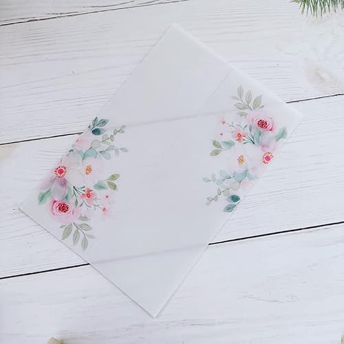 Blanko Kraft-Papier Karten Inkl 50 Stück florale transparente Einladungskarten mit glitzerndem Anhänger und Umschlag, Pergamentumschlag, bedruckbare Karten for die Hochzeit Sweet 15 Pergamentmantel-Ka von OZLCUA