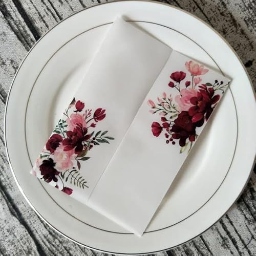 OZLCUA Blanko Kraft-Papier Karten Inkl 50 Teile/los Floral Transparent Hochzeit Einladung Karte Wrap Halb Pergament Papier Einladungen Jacke Pergamentmantel-Karten(Burgundy) von OZLCUA