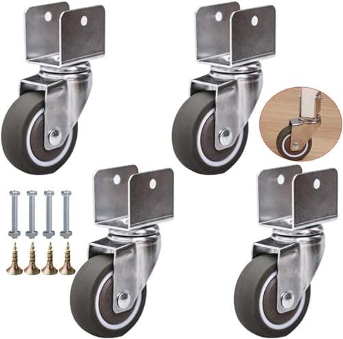 2 Zoll/50 mm Lenkrollen, U-förmige Möbelrolle, Gummi-Lenkrolle mit Bremsen, Ersatzräder, 75 kg Tragfähigkeit, Hardware-Teile, 4er-Set(4 Swivel,18mm) von OZSSLJJ