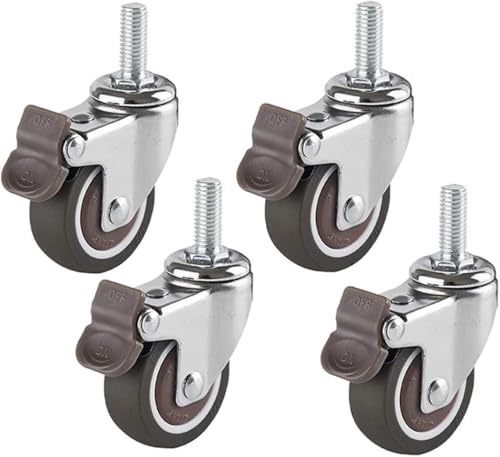 Schwenkbare Vorbau-Lenkrollen mit Bremsen, 2-Zoll-50-mm-Gummirolle, 360° drehbare Möbelrolle, 4er-Set, M8/M10-Standardvorbau, Tragfähigkeit 150 kg(4 Brakes,M10) von OZSSLJJ